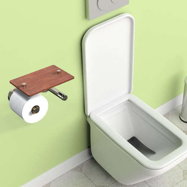 Two roll TP holder with wood shelf
