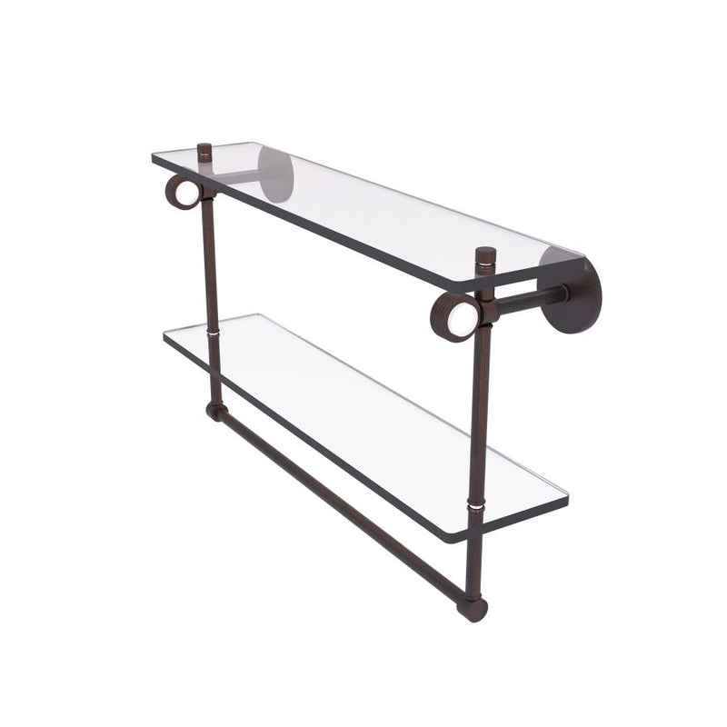 Clearview Collection Double Glass Vanity Shelf  with Integrated Towel Bar with Grooved Accents