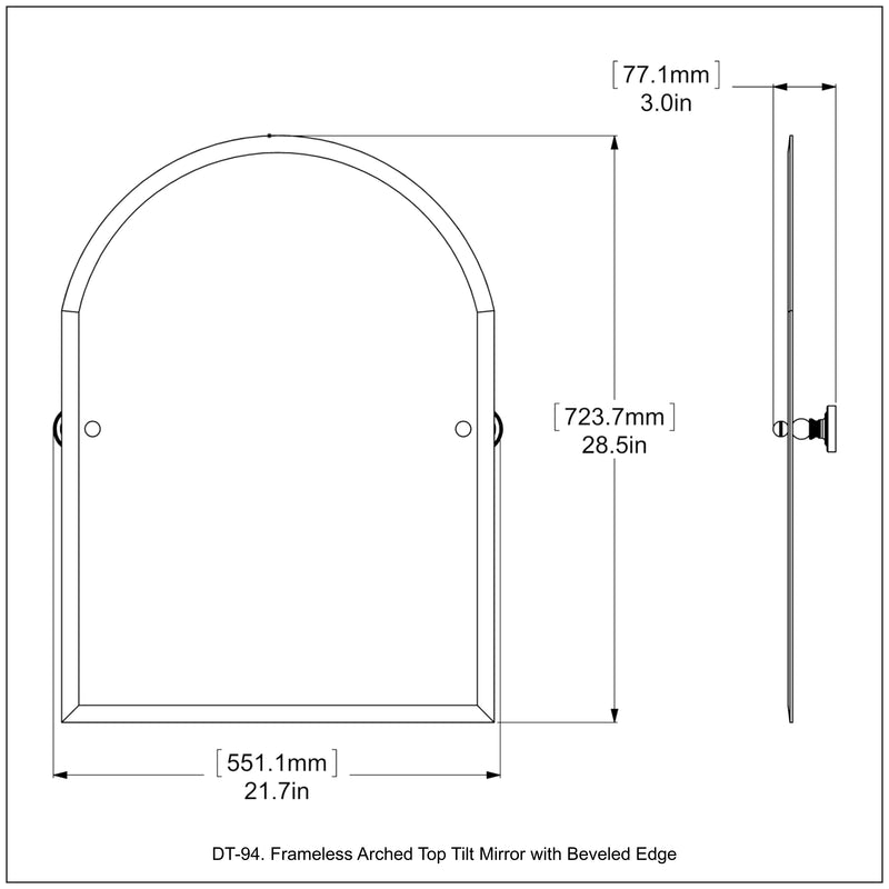 Frameless Arched Top Tilt Mirror with Beveled Edge