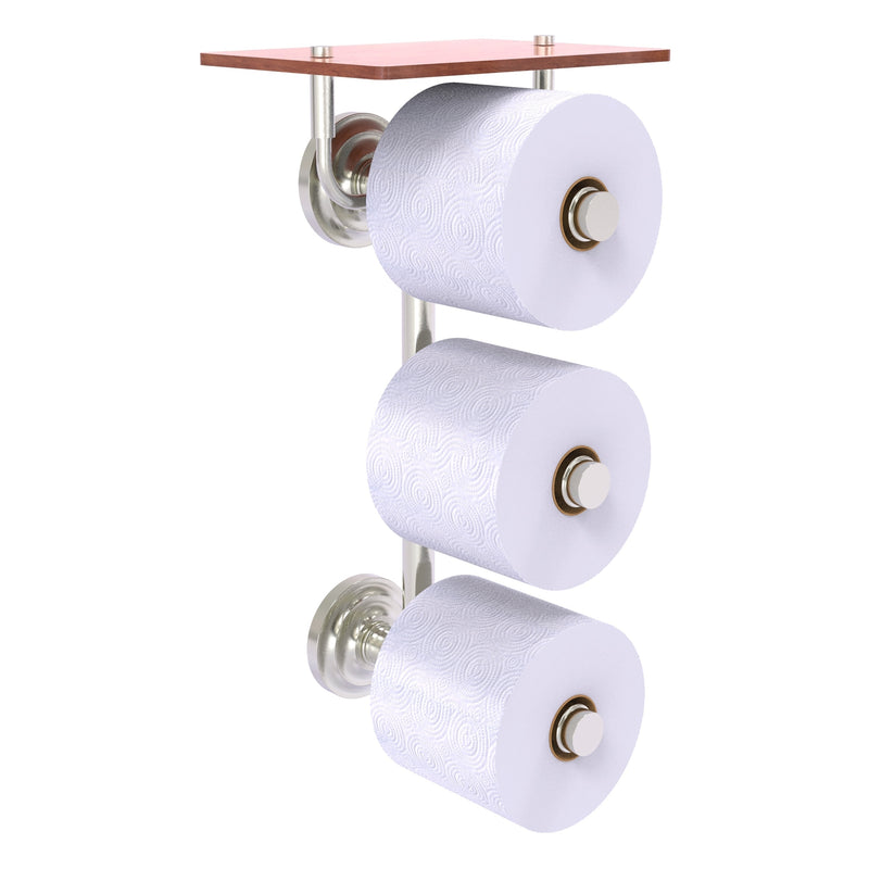 Que New Collection 3 Roll Toilet Paper Holder with Wood Shelf