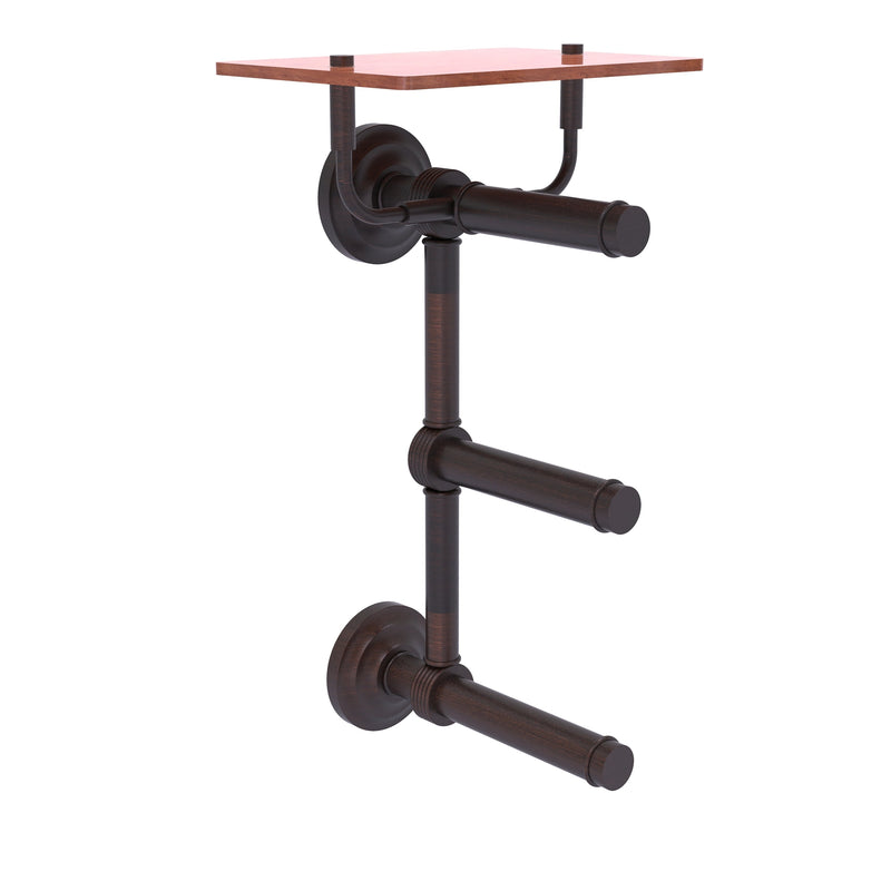 Que New Collection 3 Roll Toilet Paper Holder with Wood Shelf